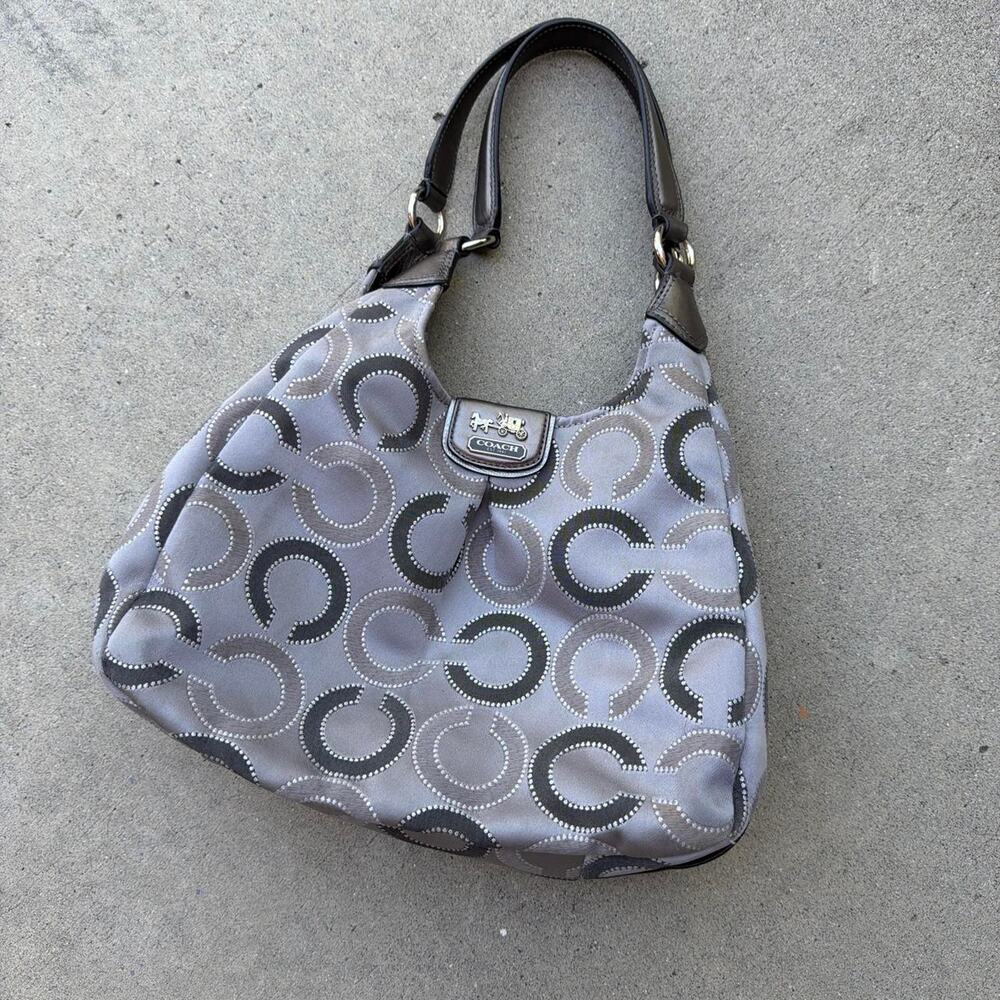 Coach madison op art dotted Metallic Grey Hobo Shoulder